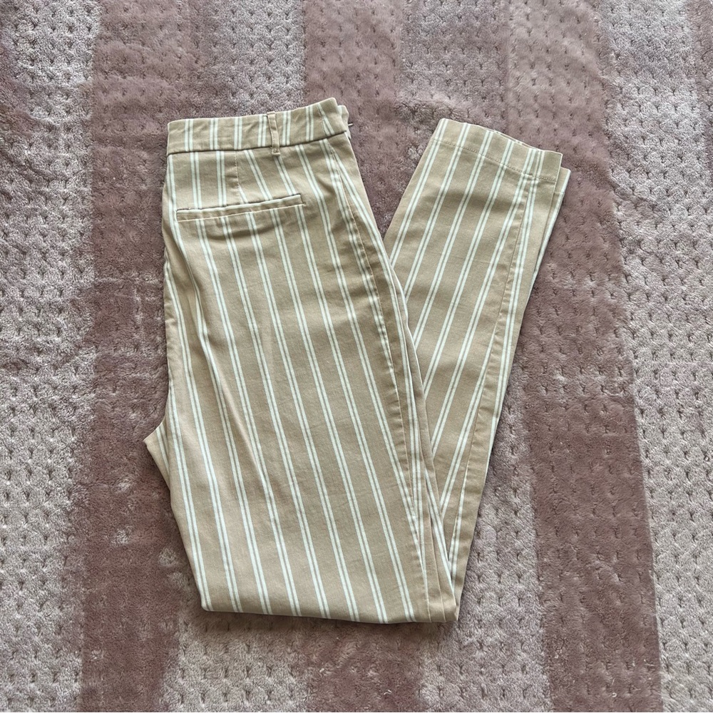 Forever 21 Beige and White Vertical Stripe Slim Pants